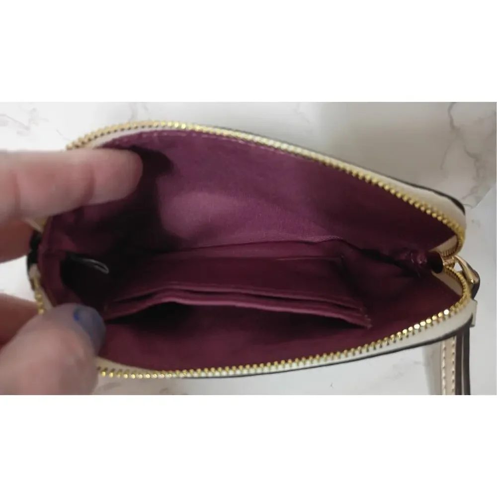 COACH Chalk Tan Monogram Print Corner Zip Wristlet - NWT